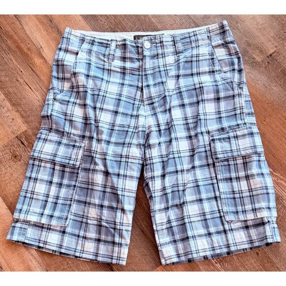 Old Navy Plaid Flat-Front Shorts Men’s 33 Blue white Cotton - Picture 1 of 9